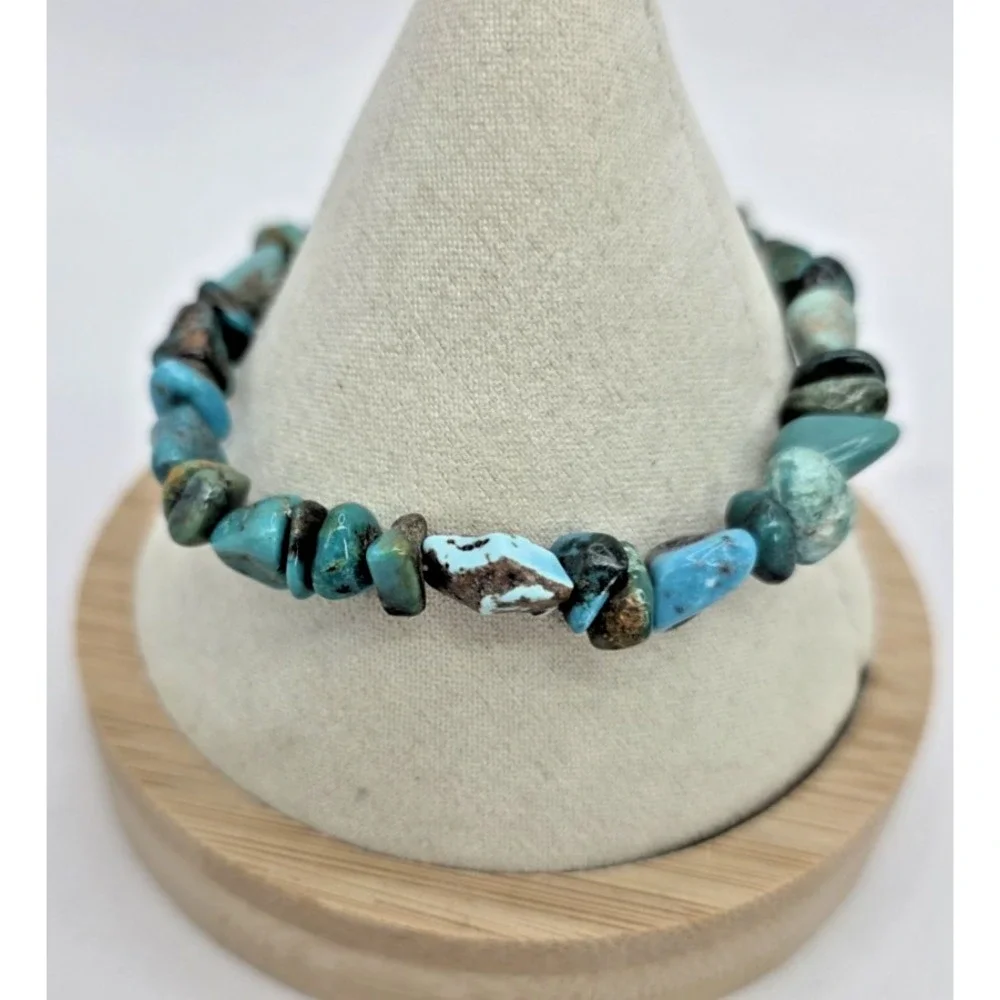 American Turquoise Gemstone Bracelet Natural Stretchy 6 3/4